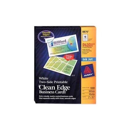 Avery Avery Two-Side Printable Inkjet Business Card, 2" x 3-1/2", Matte, White, 1000 Cards/Pack 8870